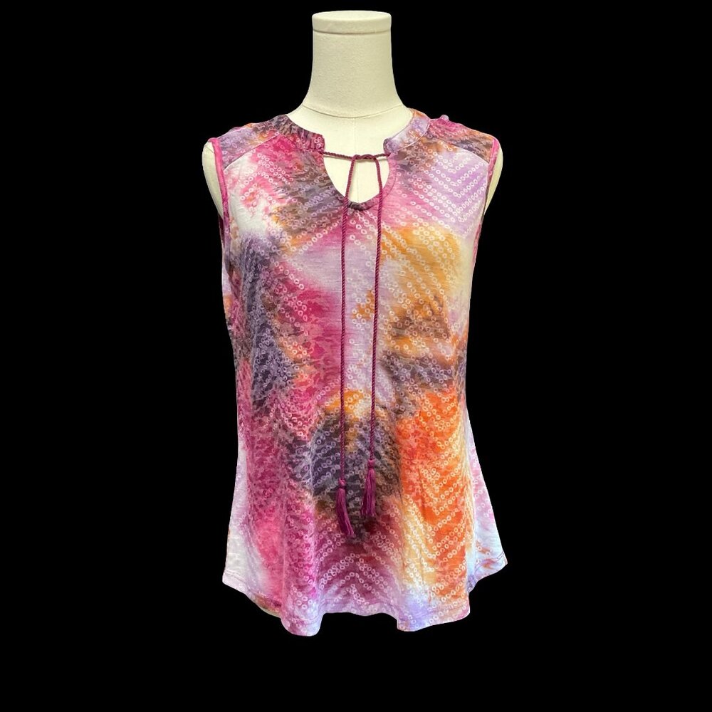 Purple/Orange/Pink Abstract Sequin Print Sleeveless Top